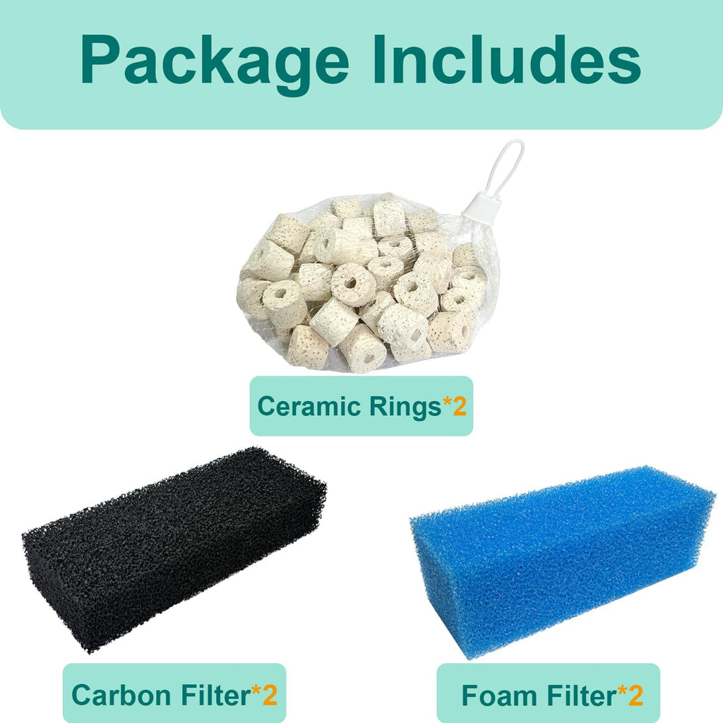6 Pack Aquarium Filter Media Maintenance Kit Compatible with Fluval AquaClear AC110 Power Filter, 60-110 Gallon, Includes 2 Ceramic Rings, 2 Blue Foam Filters & 2 Carbon Sponge Filters