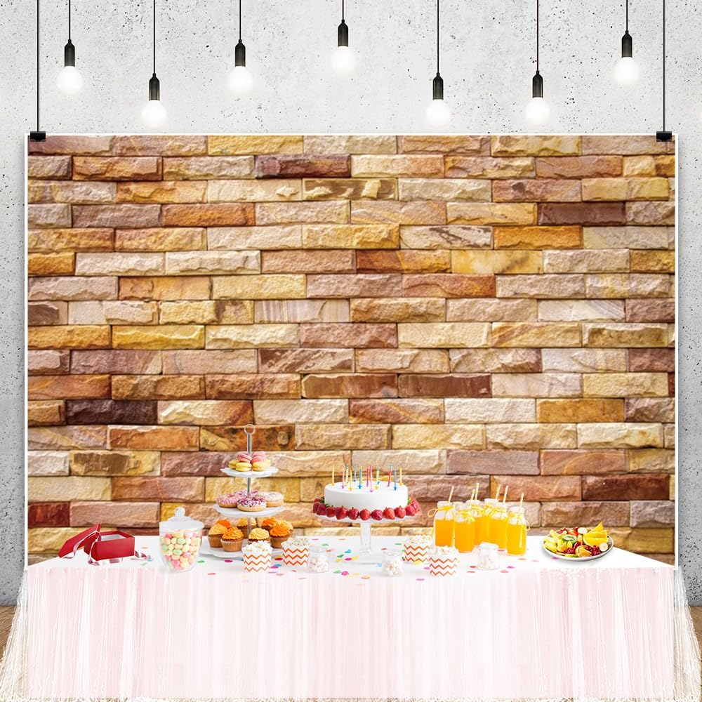 ChloropLastid 15x8ft Brick Wall Backdrop Retro Art Yellow Brick Wall Background Rural Style Wall Texture Countryside Photography for Newborn Birthday Baby Shower Party Decorations