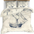 Nautical Duvet Cover Oversized King, Vintage Old Sailboat Bedding Set 3 Piece Bedroom Decor Ocean Boat Sketch Patterned Comforter Cover with Zipper Ties & 2 Pillowcases