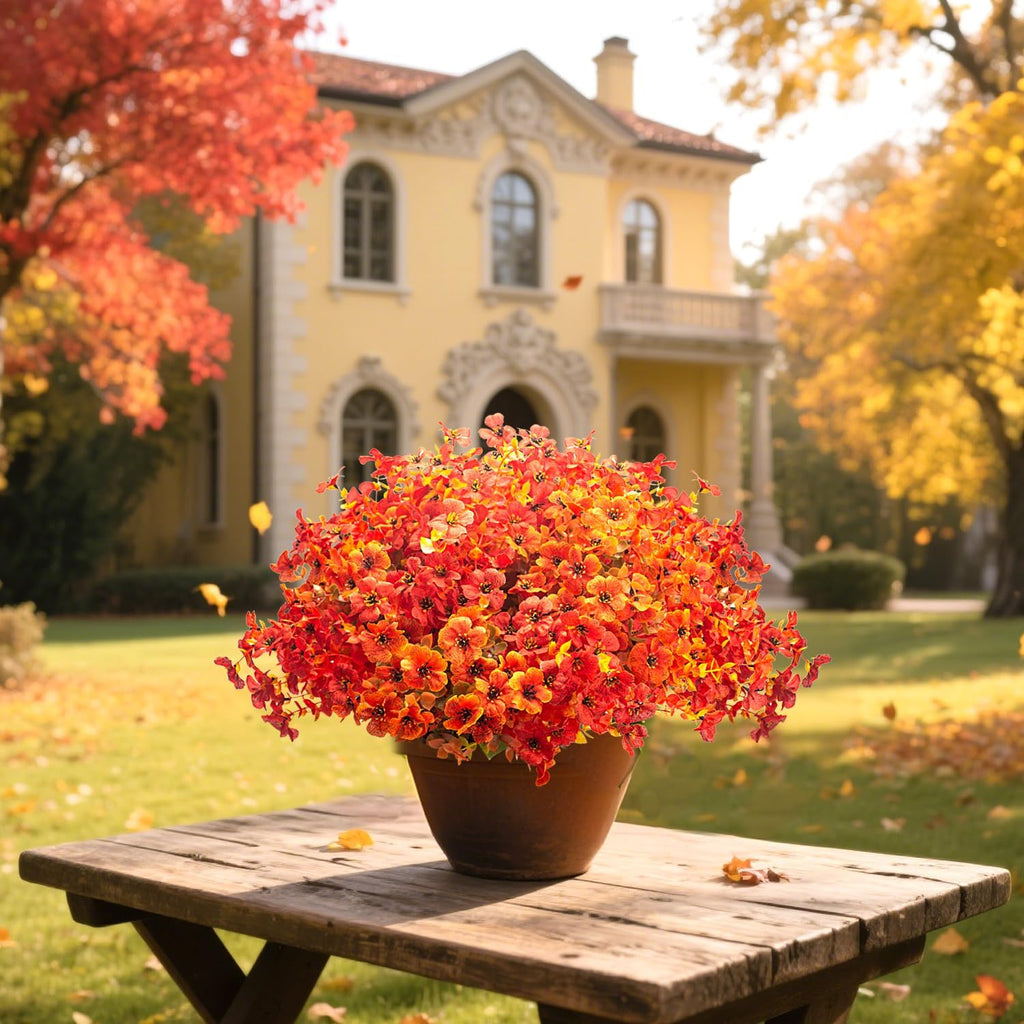 20 Bundles UV Resistant Artificial Fall Flowers Outdoor - Fake Autumn Plants for Thanksgiving Porch, Pumpkin Decor | All-Weather Faux Eucalyptus & Daisy (Fall Mix)