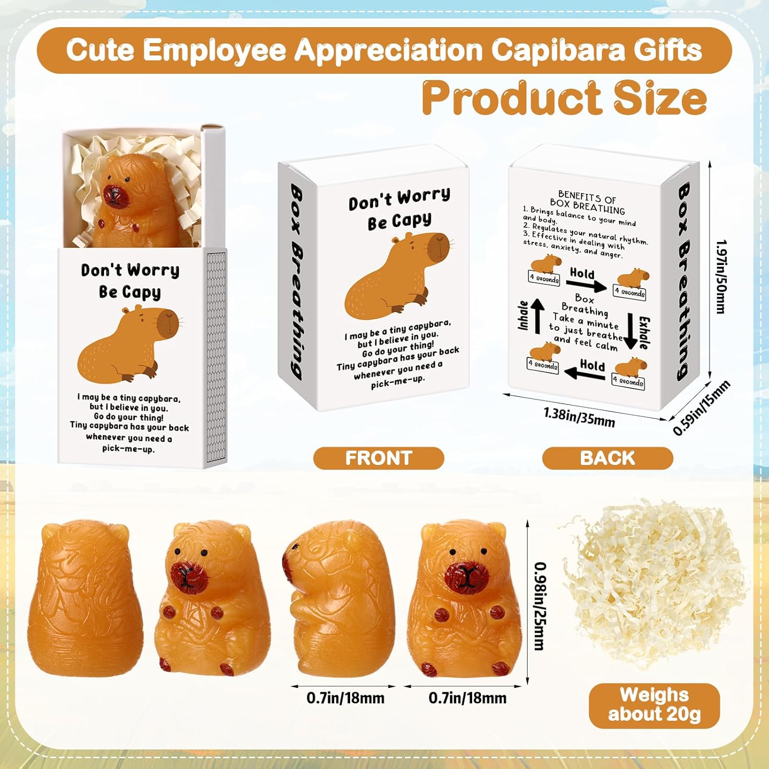 Wettarn 24 Sets Capybara Gifts Positive Stress Balls with Support Gift Boxes Inspirational Party Favors for Employee Coworker Friends Office Stress Relief Toys
