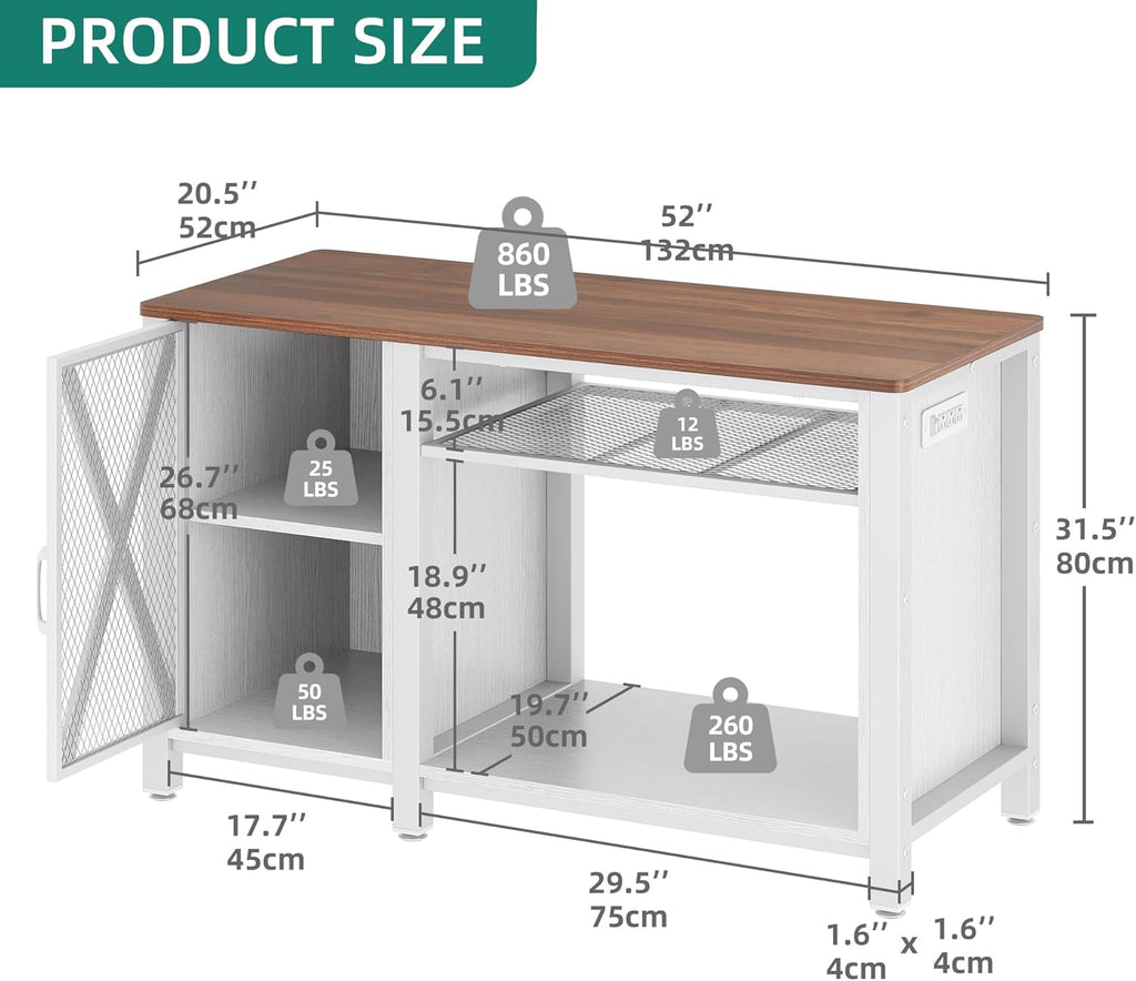 YITAHOME Heavy Duty 55-75 Gallon Aquarium Stand with Power Outlets, Cabinet for Aquarium Accessories Storage - Metal Fish Tank Stand Suitable for Fish, Turtle Tank, 880LBS Capacity, White