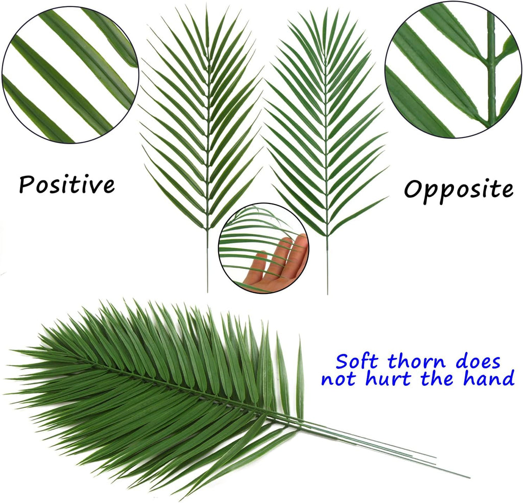 CCINEE 16 PCS Artificial Palm Leaves, Faux Large Palm Fronds Fake Tropical Plant Simulation Safari Leaves with Stems for Home Hawaiian Luau Party Jungle Beach Theme Party Decoration