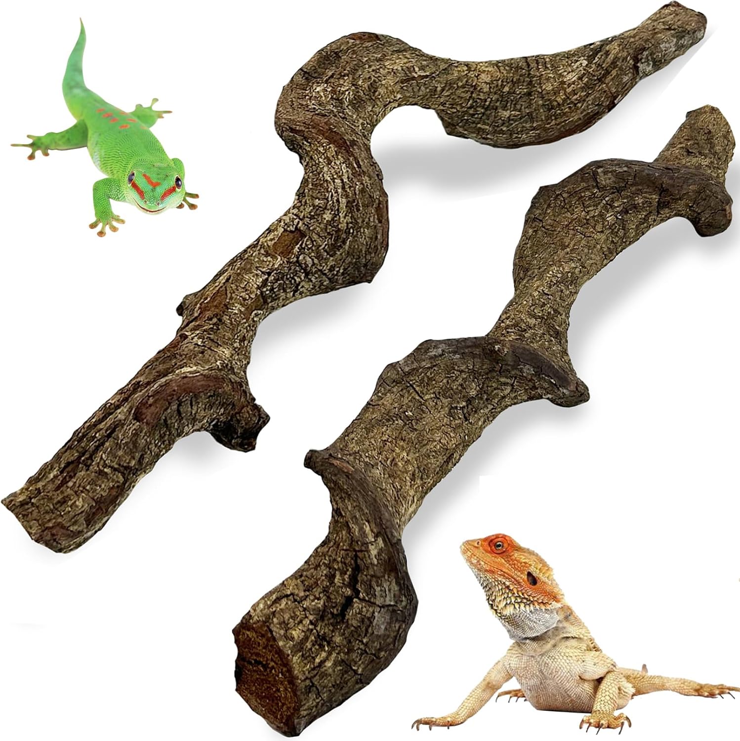 Reptile Climbing Decor 2 Pack Thick Wood Branches Snake Habitat Decorations Terrarium Wooden Tree Trunk Ornament for Bearded Dragon Lizard Snake Geckos Chameleon Frog