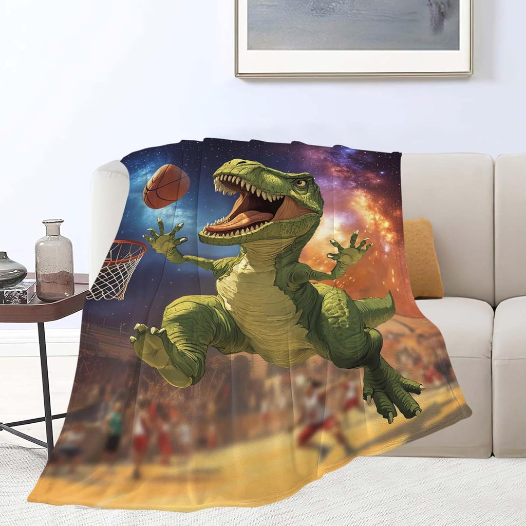 Dinosaur Throw Blanket Funny Dinosaur Basketball Stuff Gifts for Kids Girls Boys Adults Women Man Soft Cozy Warm Plush Fluffy Fuzzy Fleece Blanket Decor 40''X50''