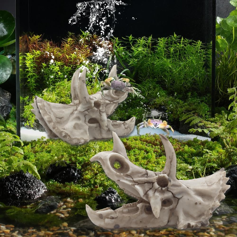Dinosaur Skull Aquarium Décor - Fish Tank Decoration Hideaway for Fish,Natural Look, 6.3"x4"x4" - Fun Underwater Environment! (6.7")