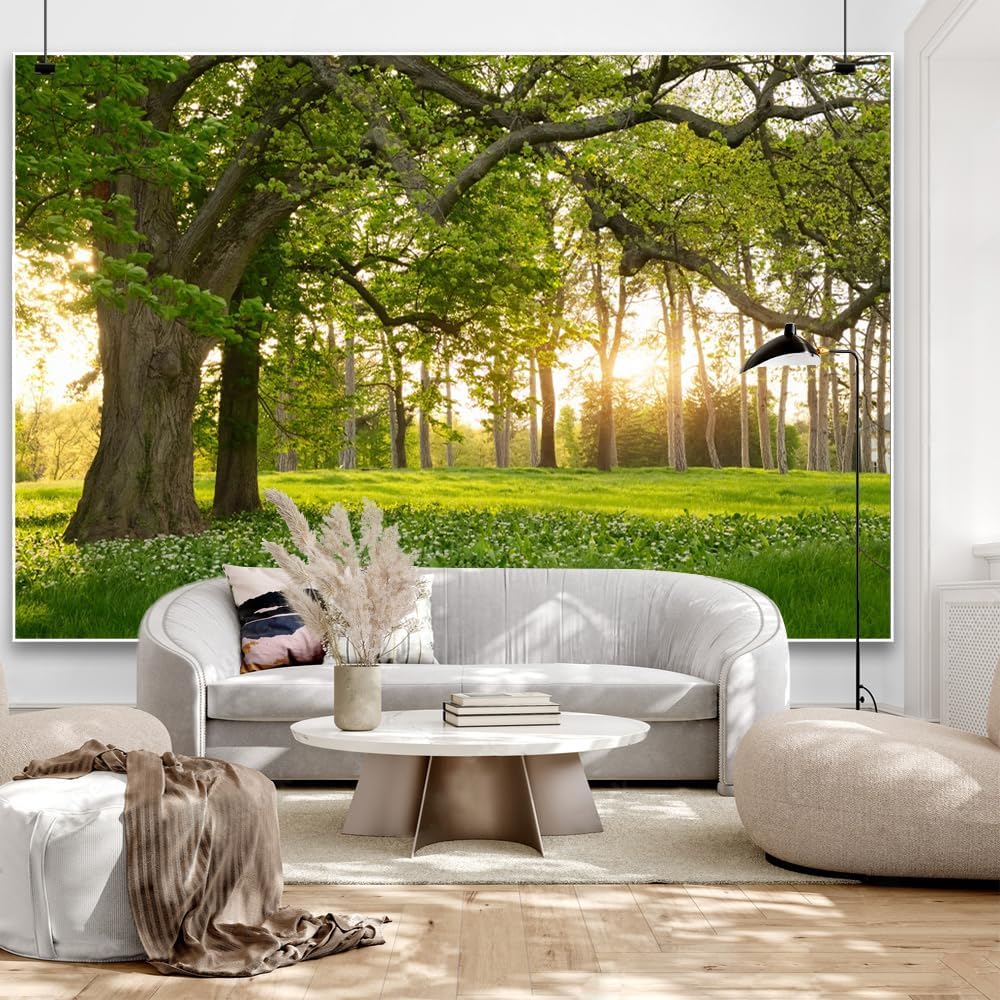 8x6ft Tree Backdrop Garden Greenery Spring Summer Blooming Flower Green Field Grassland Forest Rural Scenery Sunlight Nature Scene Photography Background Outdoor Camping Picnic Party Room