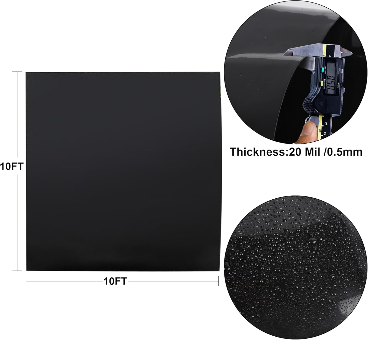 10 x 10 FT Pond Liner, 20 Mil Fish Pond HDPE Liner, Pond Liners for Outdoor Ponds, Koi Ponds, Garden Fountain, Waterfall