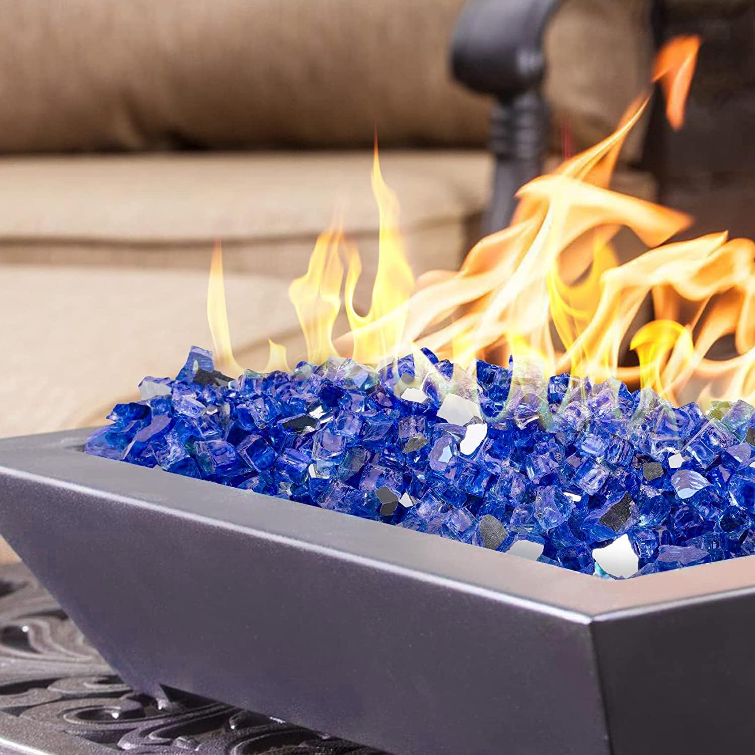 Onlyfire 10 pounds Fire Glass for Propane Fire Pit and Gas Fireplace, 1/2-Inch Reflective Firepit Glass Rocks for Fire Pit Table and Fire Bowl, Cobalt Blue