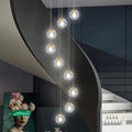 KoKo&Yukina 9-Light Globe Glass Pendant Light Adjustable Length Pendant Lights Fixtures Modern Gold Clear Globe Glass Chandelier High Ceiling Lights Fixtures for Foyer Staircase (Bulb & Remote Incl)