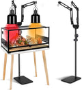 Dual Reptile Heat Lamp Stand, Adjustable Reptile Light Stand (15.7-74.3inch) with 360° Swing Arm and Anti-tip Clip, Lamp Holder for Terrarium, Amphibians Cage and Plants