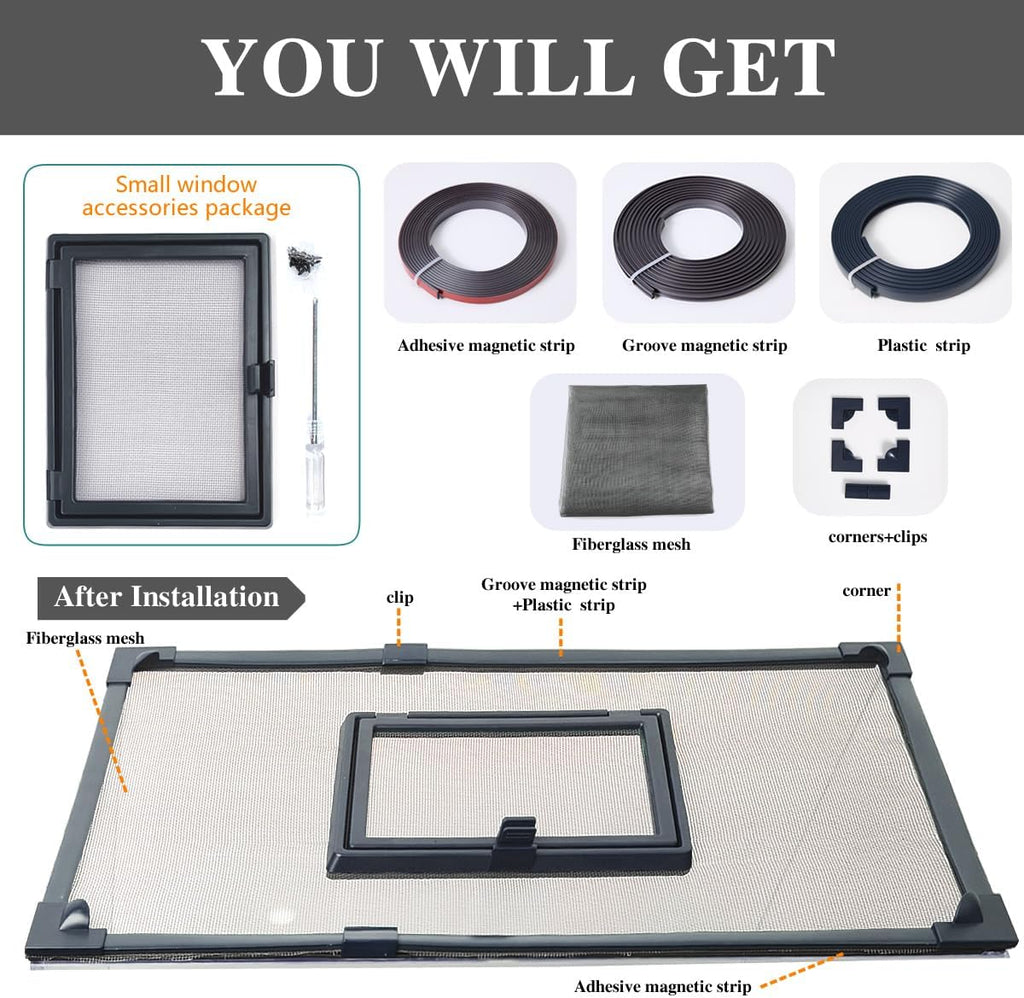 Magnetic Fish Tank Cover with Feeding Window Dark Grey Frame Grey Fiberglass Mesh, DIY Magnetic Fish Tank Lid 39"x19"(100x50CM), Preventing Fish from Jumping Out The Size can be Adjusted Smaller