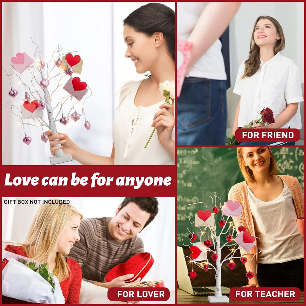 PEIDUO Valentine's Day Decorations, Set of 2 Gift Card Tree with 24 Hanging Heart Ornaments, for Home Indoor Bedroom Anniversary Wedding Party Decor, 6H/18H Timer