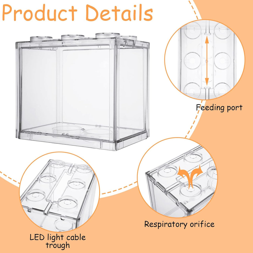 QTLCOHD 4 Pack Small Betta Fish Tank, 0.6 Gallon Mini Aquarium Tank, Clear Stackable Fish Bowl, Acrylic Tiny Cube Tank for Beta Fish Sea Monkeys Shrimp Snails