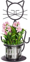 Marbrasse Plant Propagation Station, Cat Plant Terrarium with Metal Stand, Glass Planter Hydroponic Vase Birthday Gifts for Women Home Office Garden Decor Terrarium Supplies