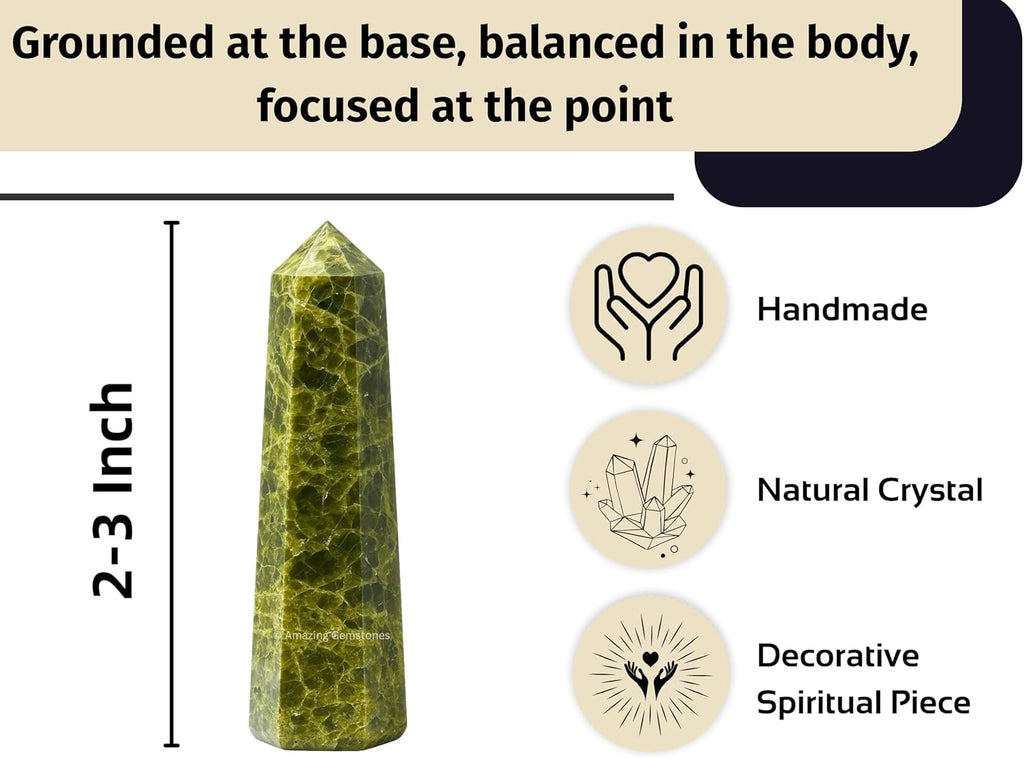 Amazing Gemstone Green Tourmaline in Matrix Crystal Towers - Natural Healing Crystal Point Obelisk for Reiki Healing and Crystal Grid (2 Inch to 3 Inch)