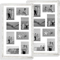 12x22 Picture Frame Set of 2, Distressed White with Glass Collage Frame, Display Eight Opening 4x6 Photos With Mat or 12 x 22 Newspaper Without Mat - Horizontal or Vertical Wall Mounting