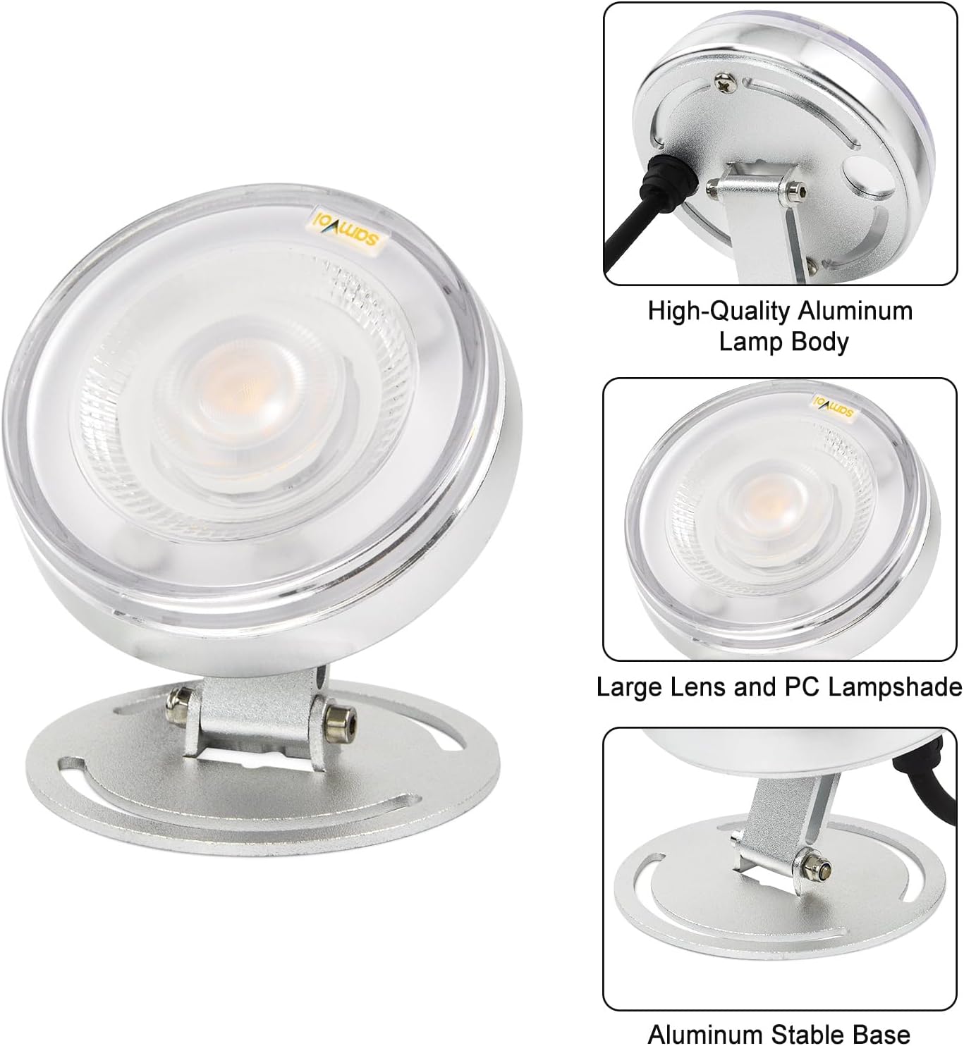 LED Underwater Pond Light, Heavy Duty Aluminum 12V 3000K Warm White IP68 Waterproof Fountain Light, Landscape Lamp for Swimming Pool, Fountain, Waterfall, Pond and Grass Land (12, Watts)