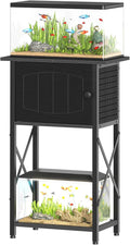 HOOBRO 10 Gallon Aquarium Stand, Fish Tank Stand with Cabinet Storage, Reptile Turtle Tank Stand with Metal Frame, 20.5" L x 11" W , 220 LBS Capacity, Black BB28FT01