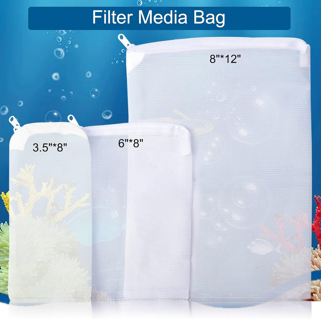 Segarty Filter Bag, 10 Pack 0.5mm Fine Mesh 7.7 x 3 Inch Reusable White Nylon Aquarium Media Net Bags with Plastic Zipper for Ceramic Rings, Bio Balls, Activated Carbon, Charcoal, Fish Tank