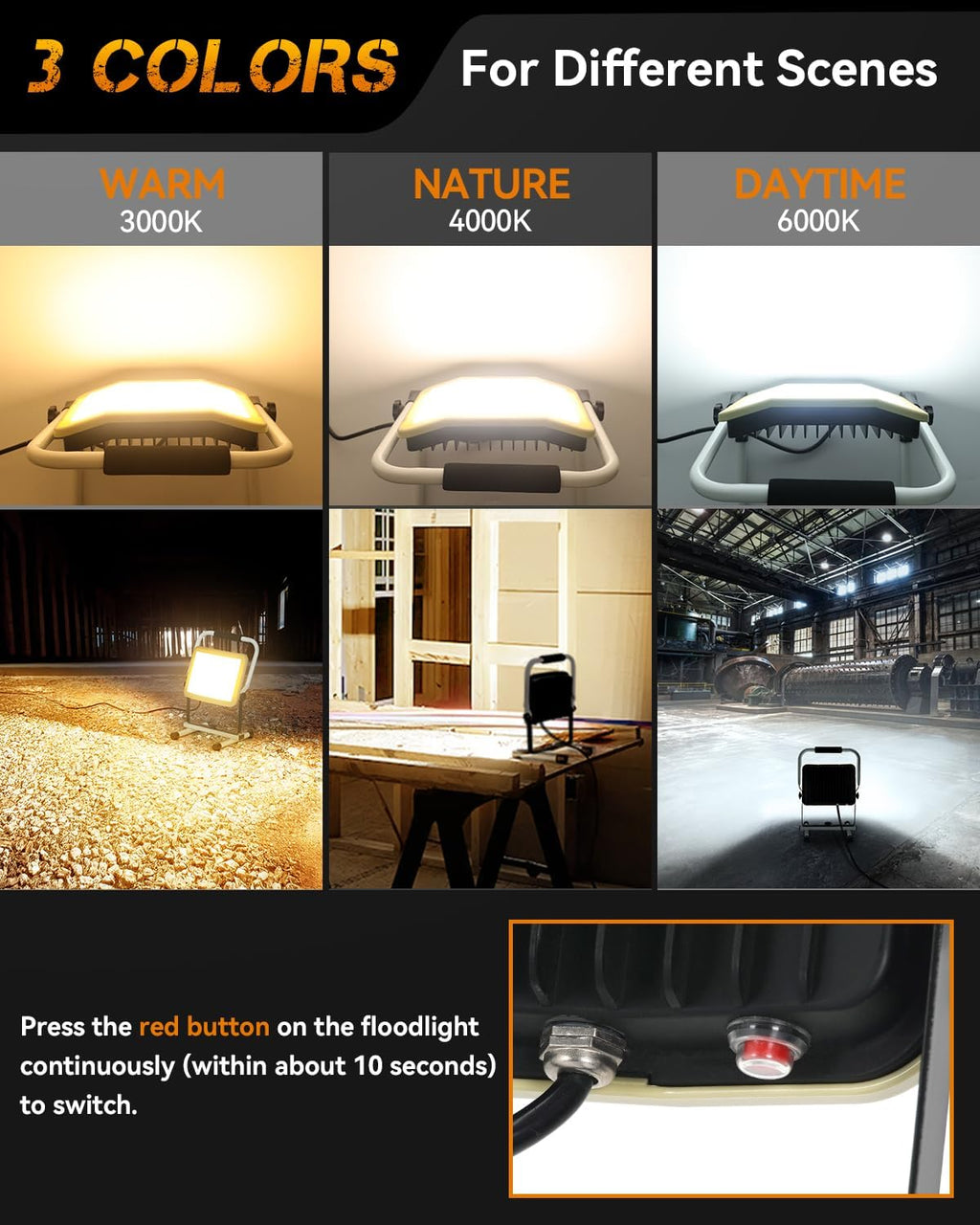 UNIONLUX Upgraded LED Work Light 300% Brightness, 100W 14000LM Warm/Nature/Daytime 3 Colors 210° Wide Angle, 500W Equivalent LED Work Light for Garage, Workshop, Construction Site