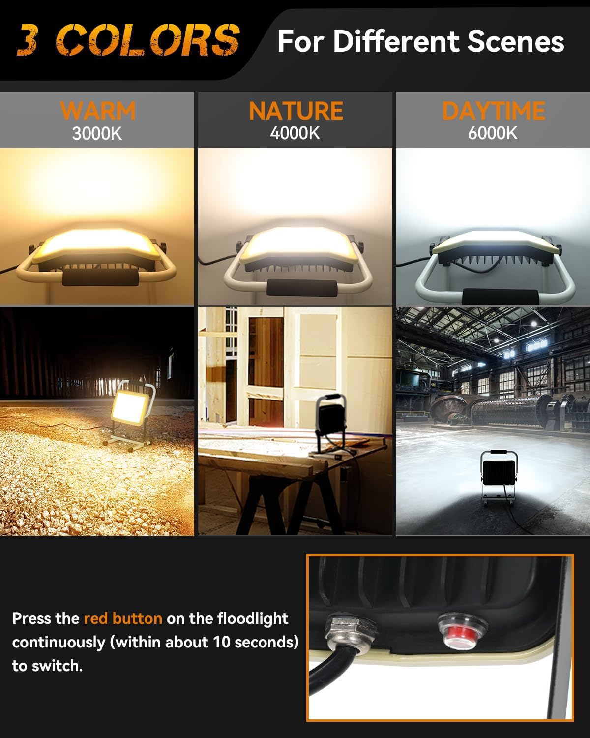 UNIONLUX Upgraded LED Work Light 300% Brightness, 100W 14000LM Warm/Nature/Daytime 3 Colors 210° Wide Angle, 500W Equivalent LED Work Light for Garage, Workshop, Construction Site