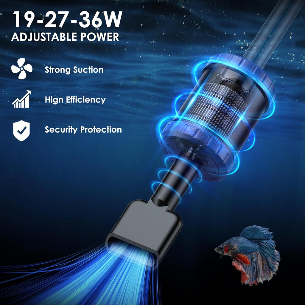 Electric Aquarium Vacuum Gravel Cleaner: 36W Fish Tank Cleaner Vacuum with Strong Suction for Water Change Wash Sand Algae Cleaner Water Shower and Water Circulation, Timed Off