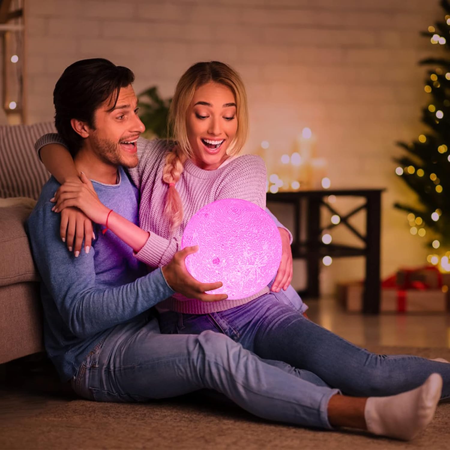 BRIGHTWORLD Gifts for Women, 7.1 inch Moon Lamp 3D Printing Moon Light 16 Colors Night Light for Kids Room Home Decor, Gifts for Teen Girls Boys, Mothers Day Gifts Birthday Gifts (Black Hand Stand)