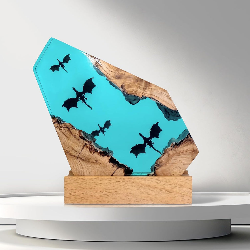 Dragon Resin Wood Lamp,ArtistryHome Decor Bedside Nightlight, Unique Resin Lighting, Nightstand Decorations for Bedroom, Suitable for Holidays