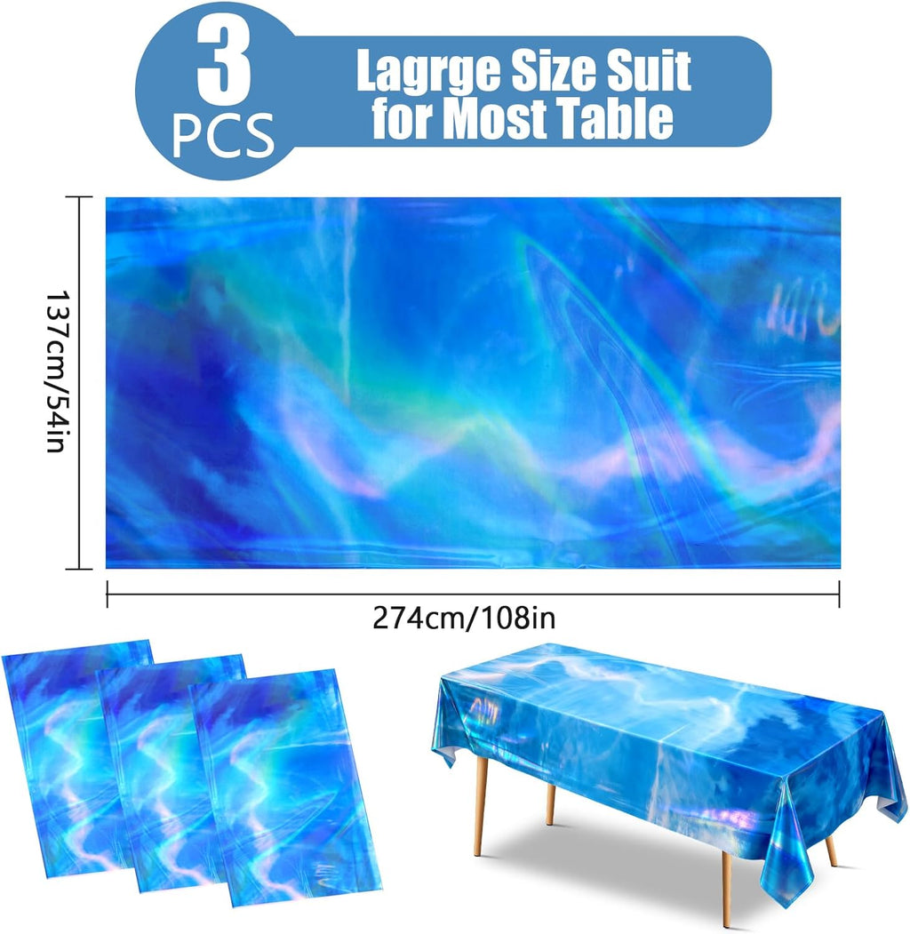 Ocean Tablecloth 3 Pcs Ocean Themed Party Decorations Plastic Blue Table Cover for Beach Pool Birthday Under The Sea Party Decorations 108 x 54 Inch