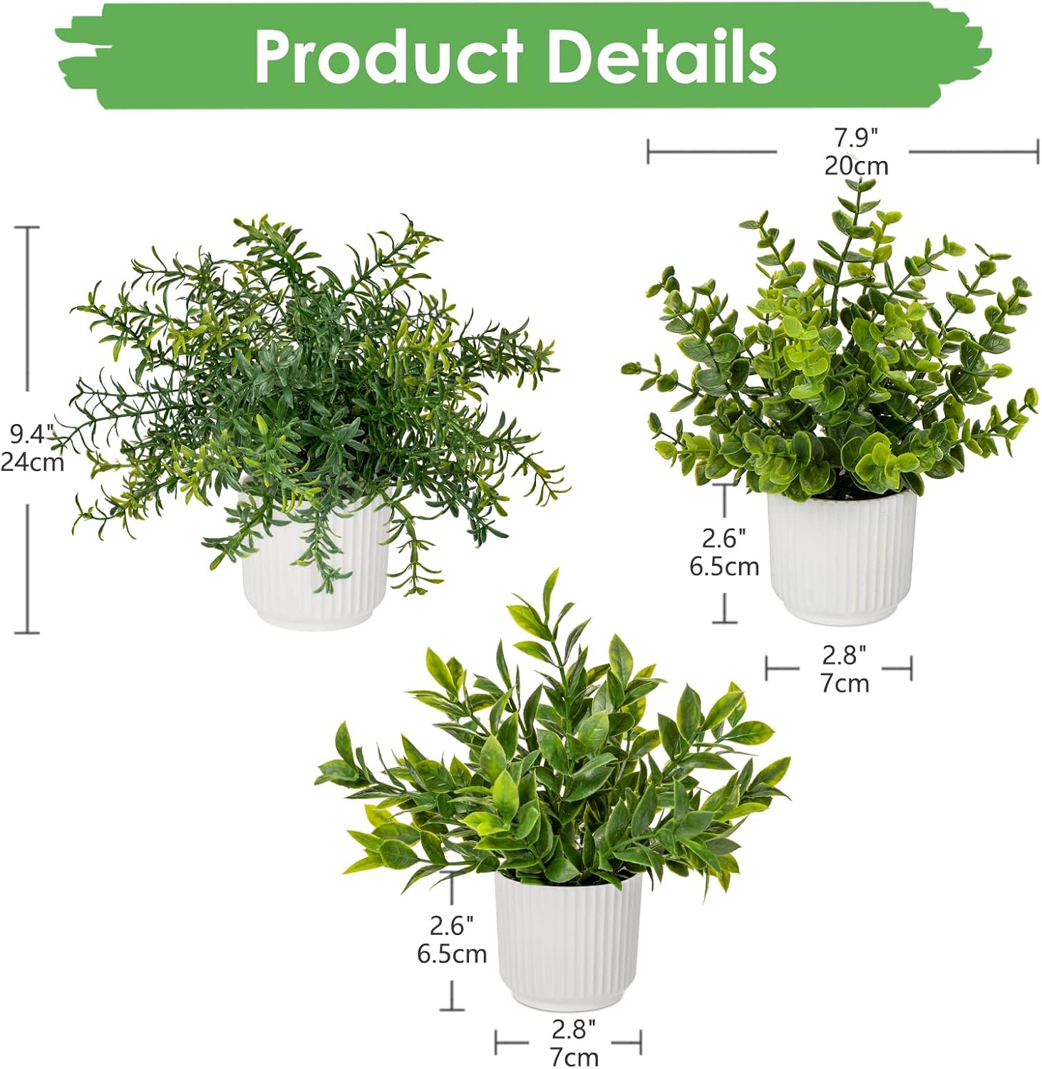 Hollyone 3 Pack Artificial Potted Plants Eucalyptus Rosemary ZZ Plant Zamioculcas Zamiifolia Fake Plant in Pot Small Faux Plant Greenery Aesthetic Indoor Home Decor Bathroom Bedroom Table Shelf Office