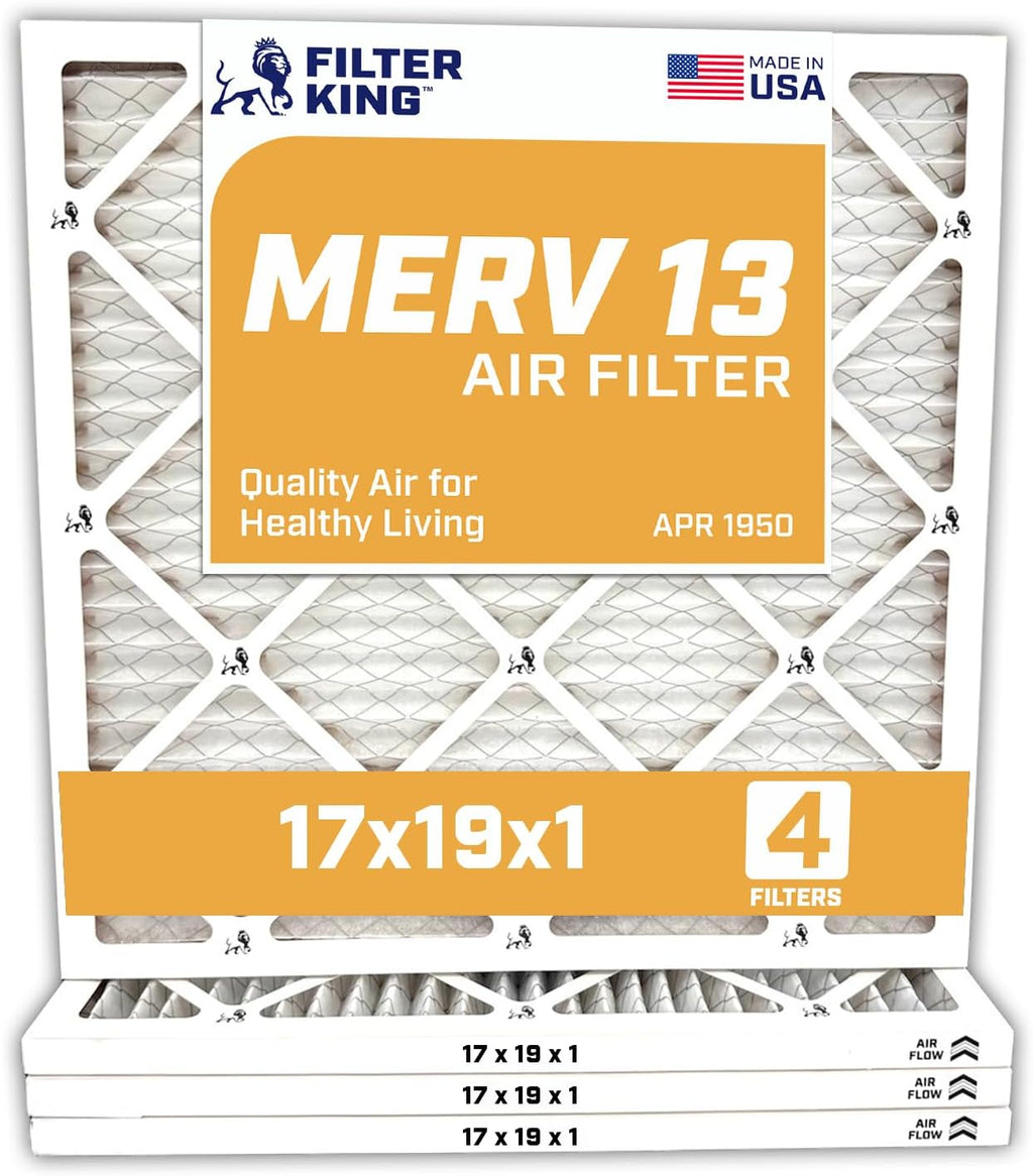 Filter King 17x19x1 Air Filter | 4-PACK | MERV 13 HVAC Pleated A/C Furnace Filters | MADE IN USA | Actual Size: 17 x 19 x .75"