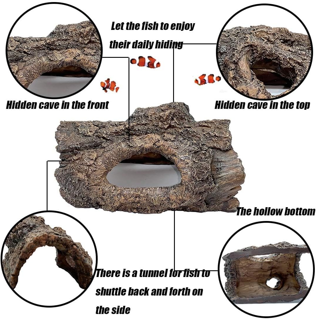 Tfwadmx Aquarium Decoration Cave, Resin Hollow Tree Trunk Log Aquarium Ornament Fish Tank Hideout for Betta Cichlid Shrimp Reptile Turtle 6.1 * 3.9 * 3.1IN