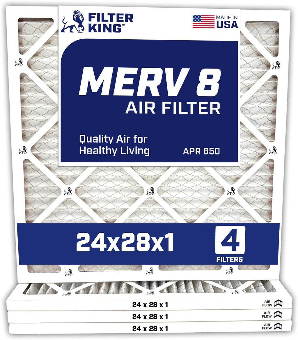 Filter King 24x28x1 Air Filter | 4-PACK | Carbon MERV 8 HVAC Pleated A/C Furnace Filters | MADE IN USA | Actual Size: 23.5 x 27.5 x .75"