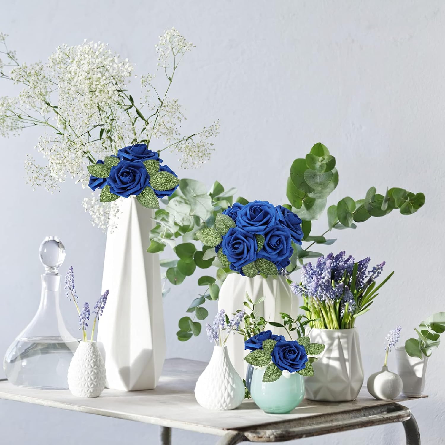 AmyHomie Artificial Flower Royal Blue Rose 25pcs Real Looking Fake Roses w/Stem for DIY Wedding Bouquets Centerpieces Arrangements Party Baby Shower Valentines Day Christmas Tree Decorations