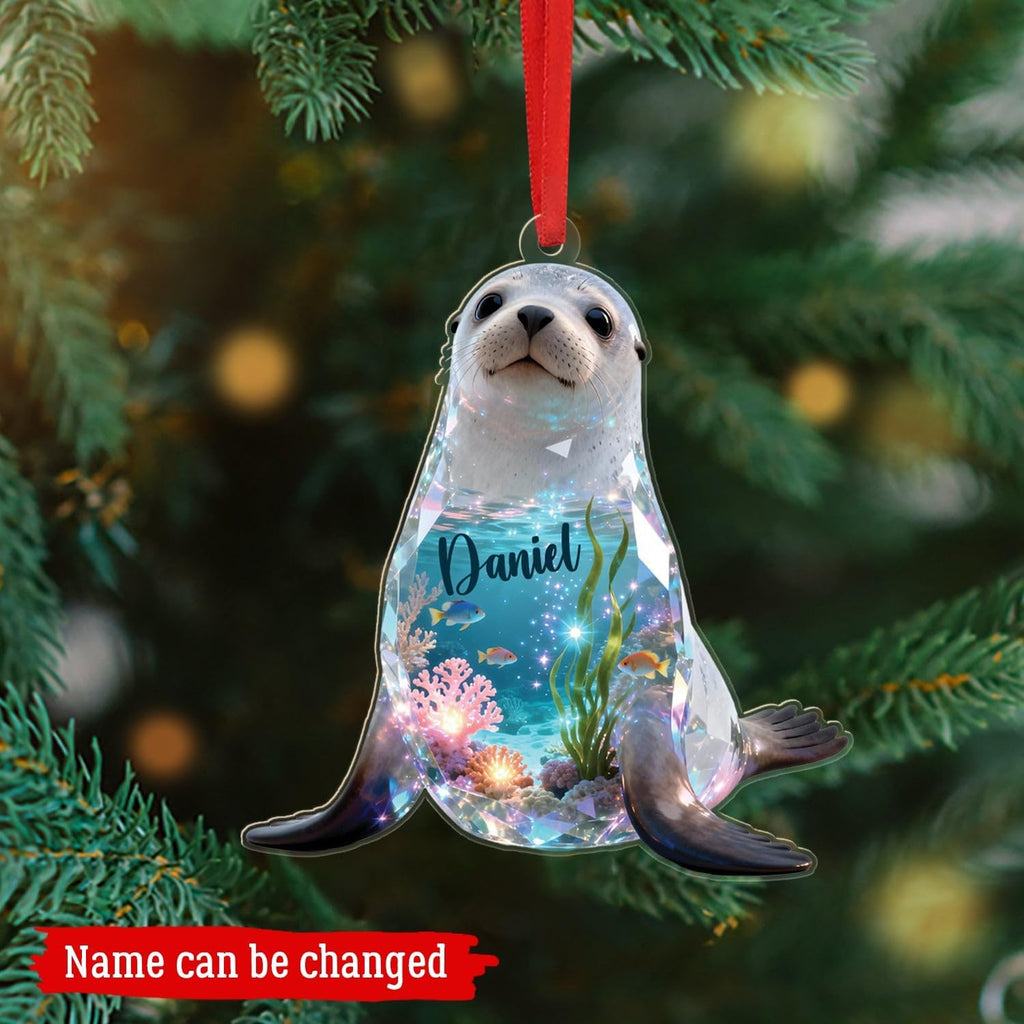 Seals 2D Flat Acrylic Ornament, Personalized Seals Animal Sea Christmas Ornament 2025, Sea Seal Holiday Decorations, Gift for Ocean Lovers Friend, Customized Name Seal Ornaments Keepsake