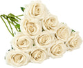 Artificial Rose 10pcs Open Flower Bouquet Faux Rose Stems for Wedding Arrangement, Bridal Bouquet, Centerpiece, Fake Faux Silk Flowers (Beige)
