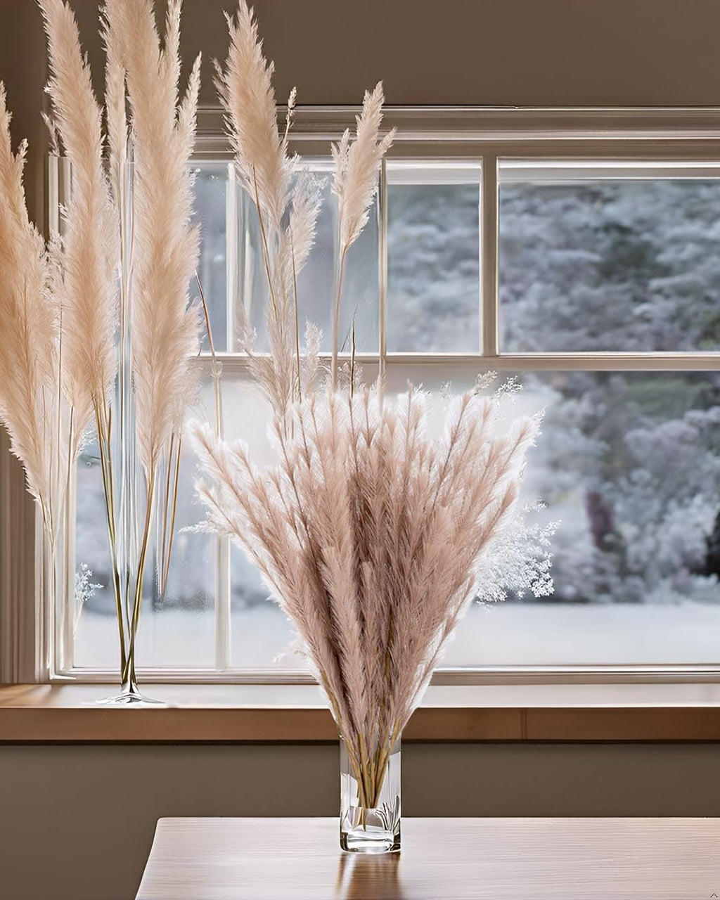 UiiziC Faux Pampas Grass 8 PCS 30"/76cm Dried Fluffy Artificial Flowers Ascendant Grass for Vase Fillers Wedding Party Bouquets Home Hotel Centerpieces Decor (Beige)