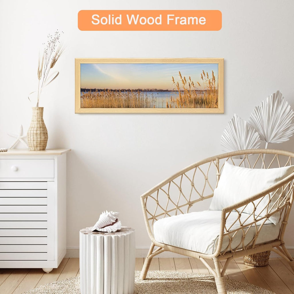 10x30 Wood Frame, Rustic Natural Wooden 30x10in Poster Picture Frame, Modern Beige Woodgrain 10 x 30inch Gallery Wall Photo Frame with HD Plexiglass, Horizontal Vertical Wall Mounting Display 1pcs