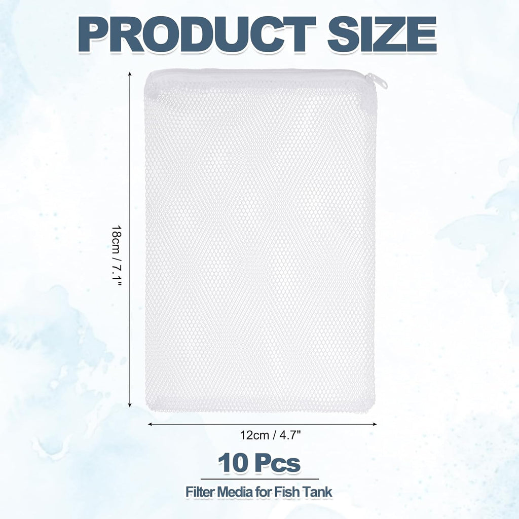 Aquarium Filter Media Bags, Fish Tank Fine Mesh Bag with Zipper Reusable Versatile 7 x 5 Inch, (White, 10Pcs), Intended for Fish Tank/Aquarium/Pond/Activated Carbon/Ceramic Rings