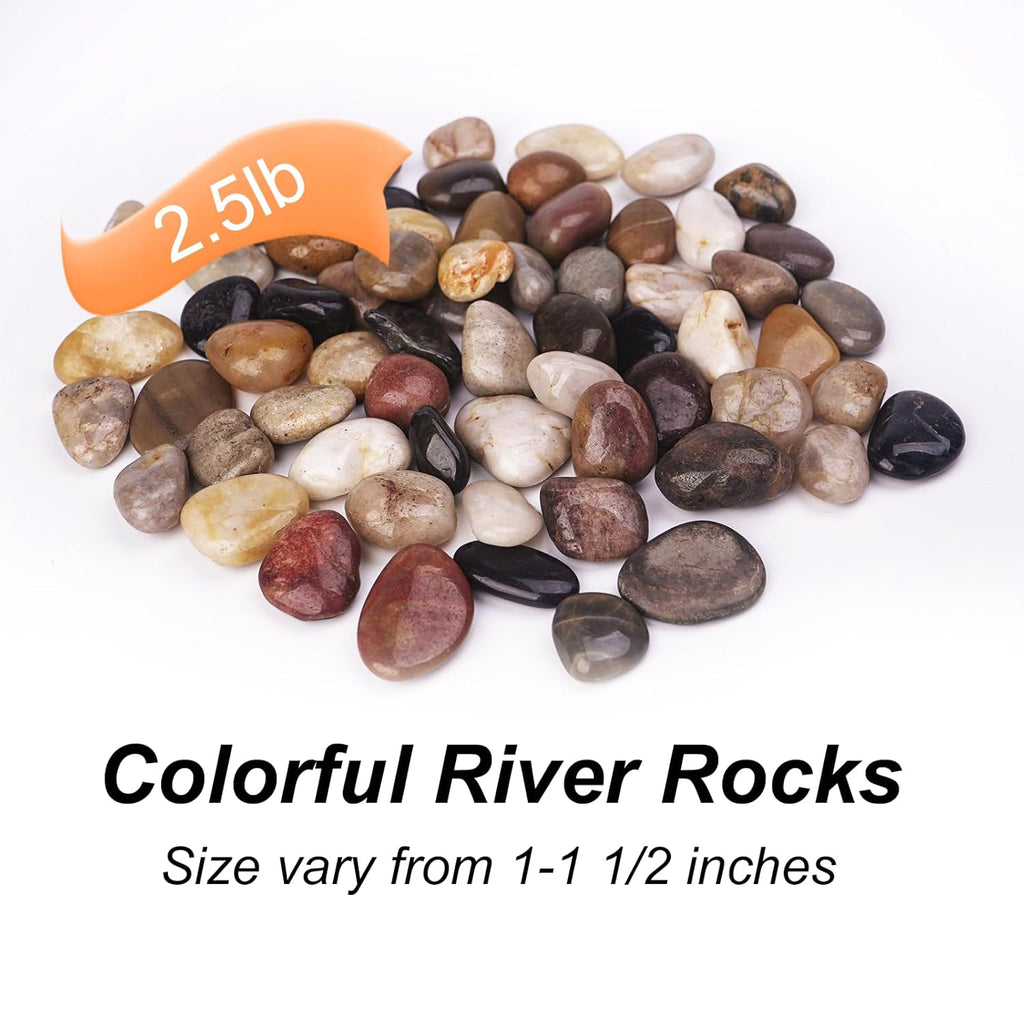 2.5 Pound Decorative Stones, 1-1 1/2", River Rocks for Plants Indoor Drainage, Small Polished Natural Pebbles for Crafts, Vases, Garden and DIY Decor