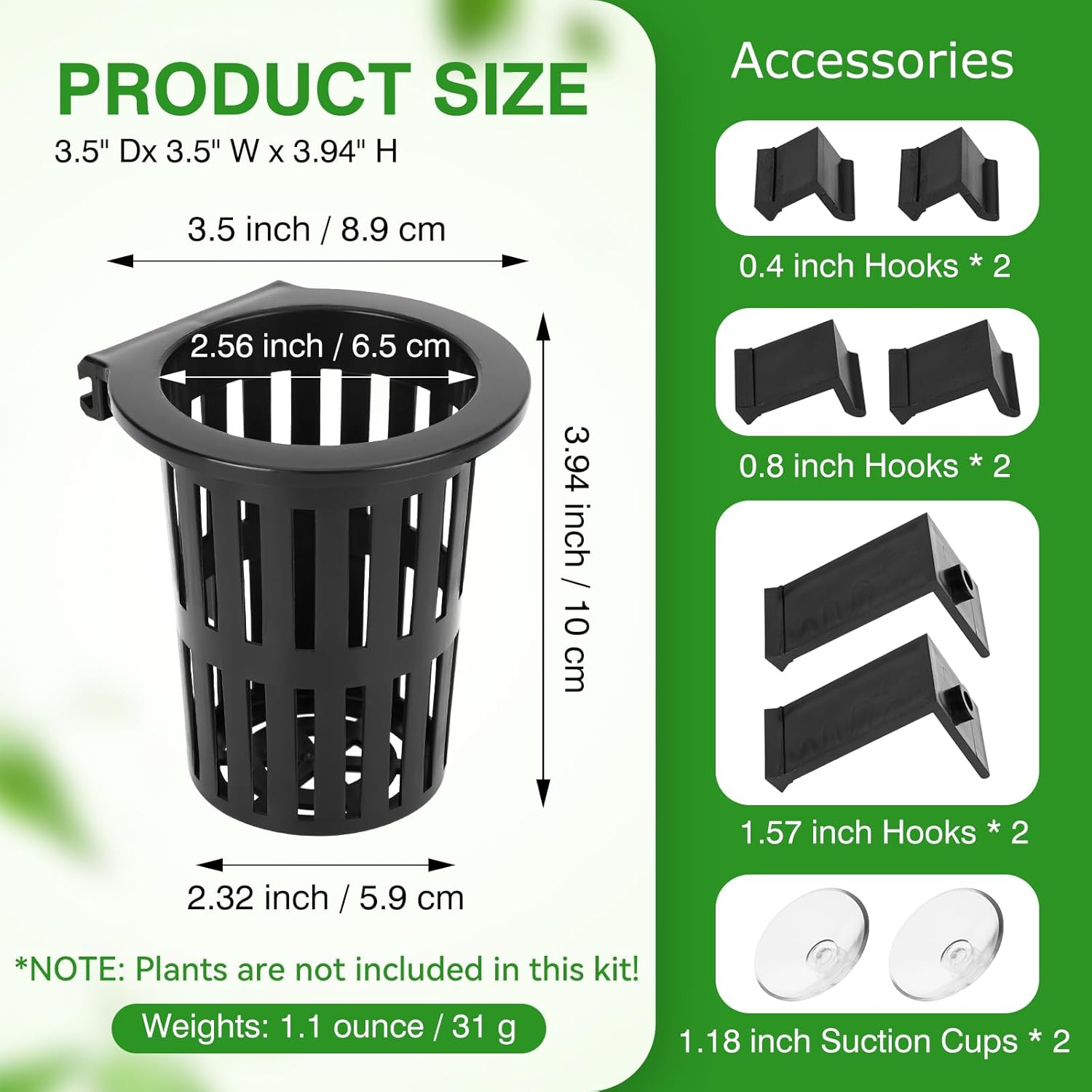 Borlech 2025 New Upgraded Large Aquarium Plant Holder with 1.57-inch Extension Hooks and Suction Cups for Fish Tank Aquaponic Plant Cultivation and Aquascape Accessories Decorations (4 PCS)
