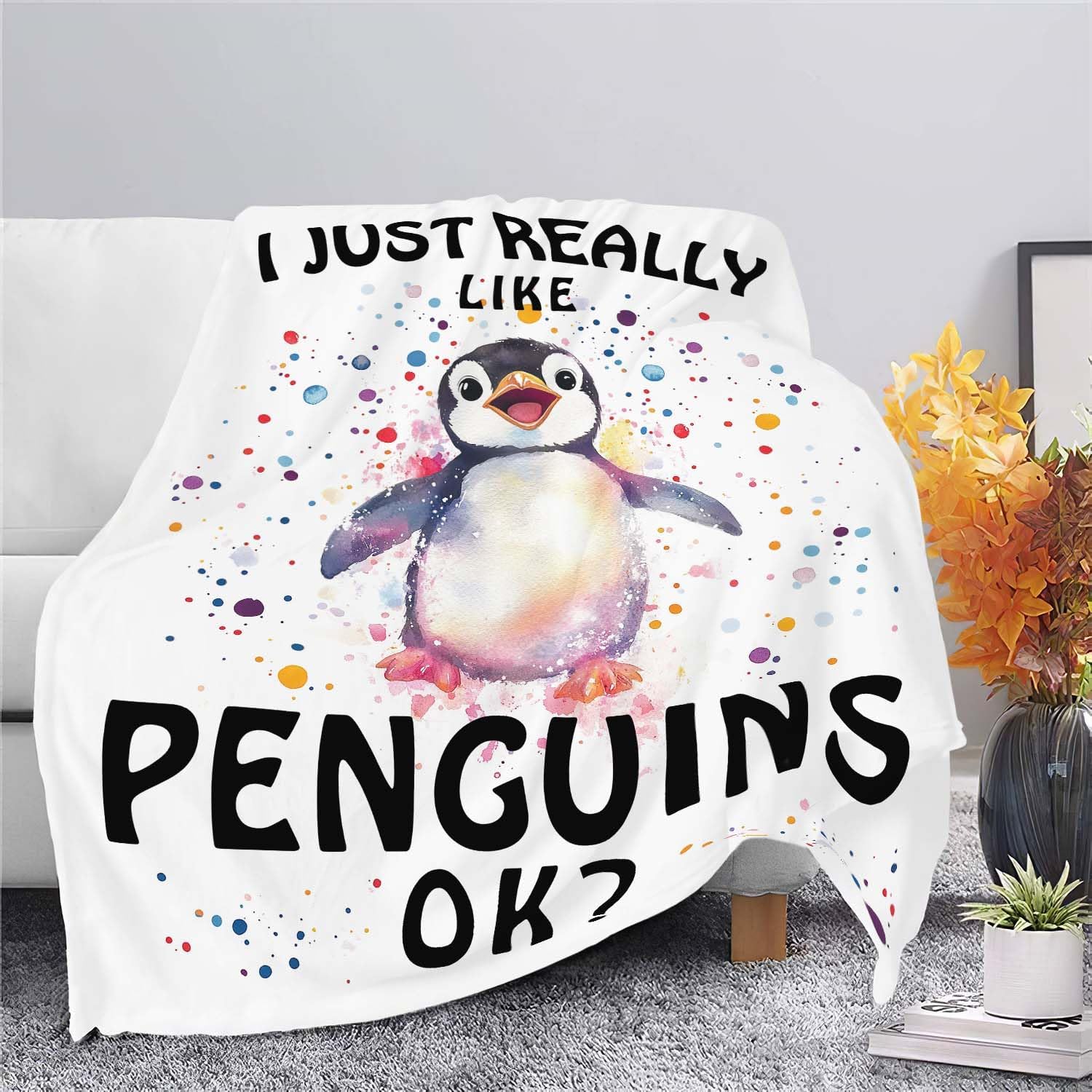 Penguin Blanket Cute Penguin Throw Blanket Gifts for Girls Boys Kids Women Men Adults Super Soft Cozy Plush Fluffy Fuzzy Fleece Blanket Home Decor 60''X80''