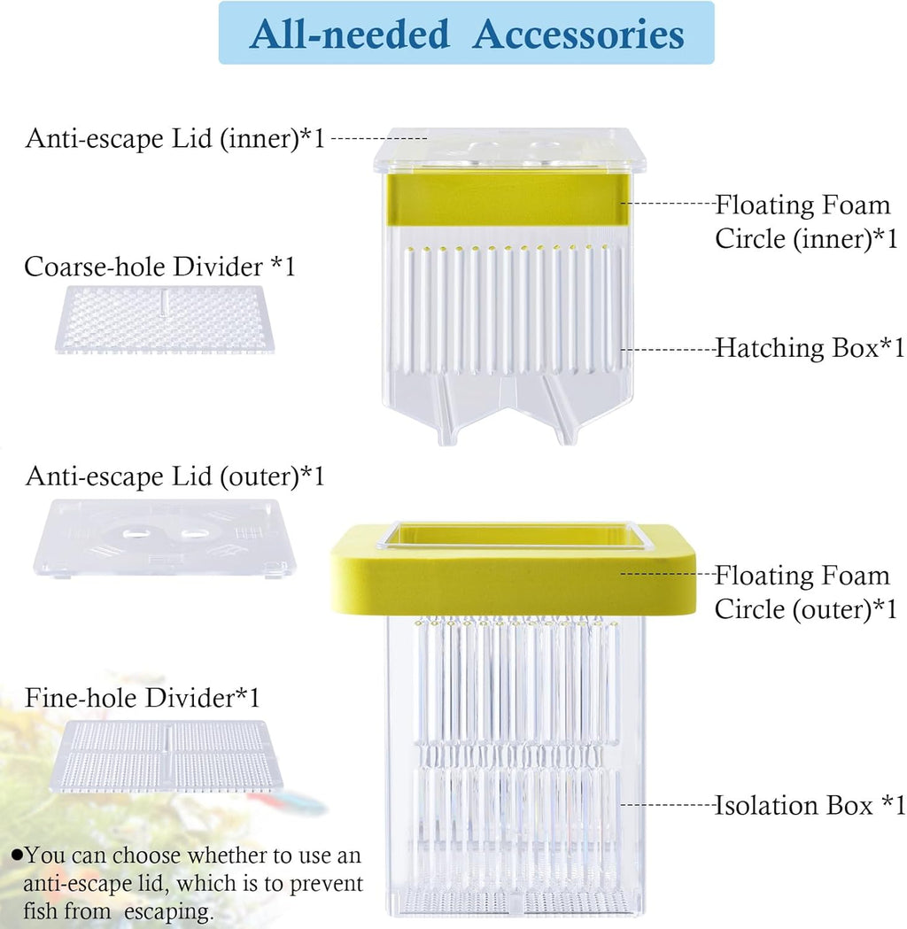 Floating Breeding Box for Fish Tank, Hatchery Incubator and Isolation Box Accessory, Fish Breeding Box with Divider for Baby Fish Shrimp Betta and Guppy