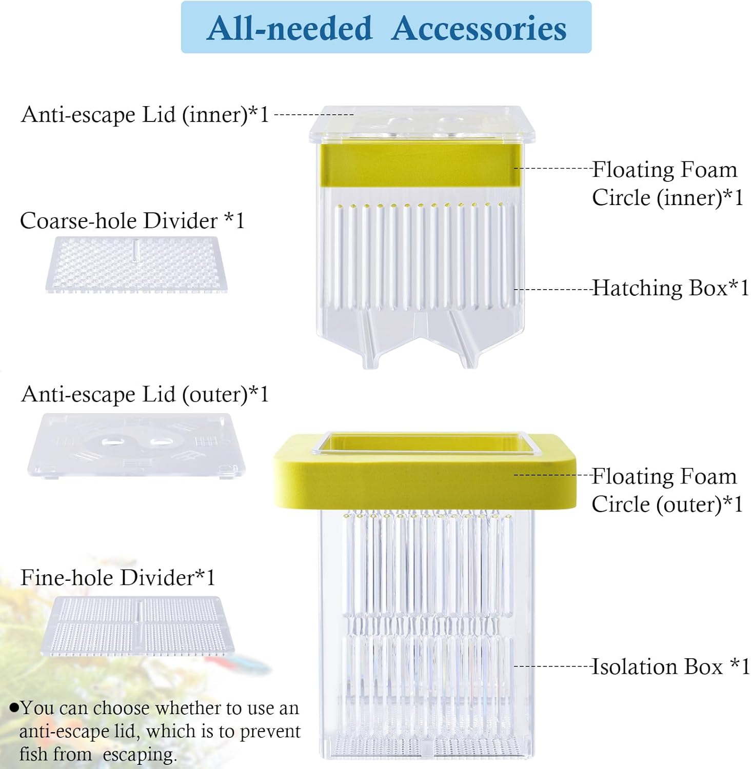 Floating Breeding Box for Fish Tank, Hatchery Incubator and Isolation Box Accessory, Fish Breeding Box with Divider for Baby Fish Shrimp Betta and Guppy