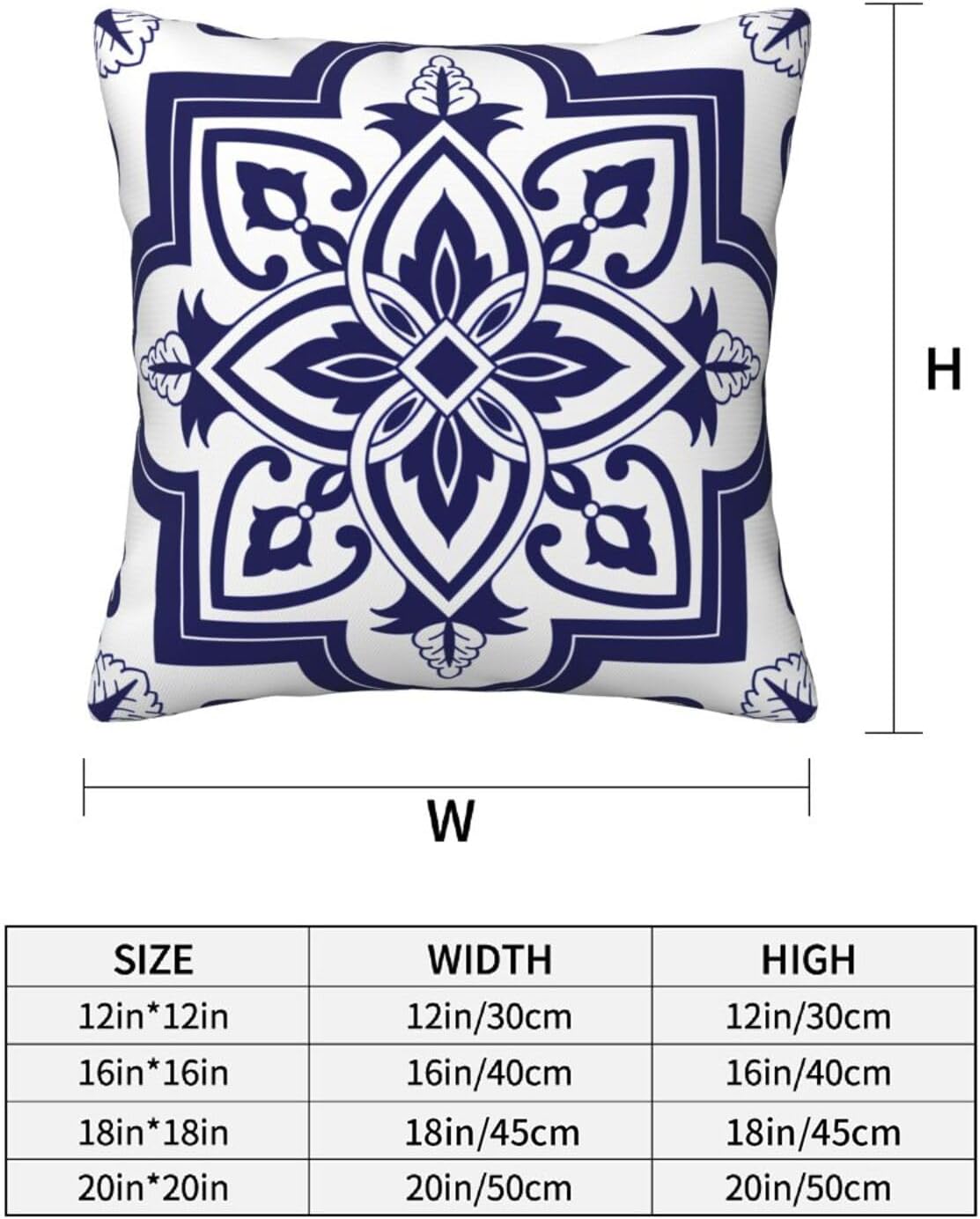 Blue-White Geometric Floral Throw Pillowcases Set of 2 All-Season Soft Pillow Covers with Hidden Zipper,Durable for Sofa Bed Car Decor & Gift 18x18Inch