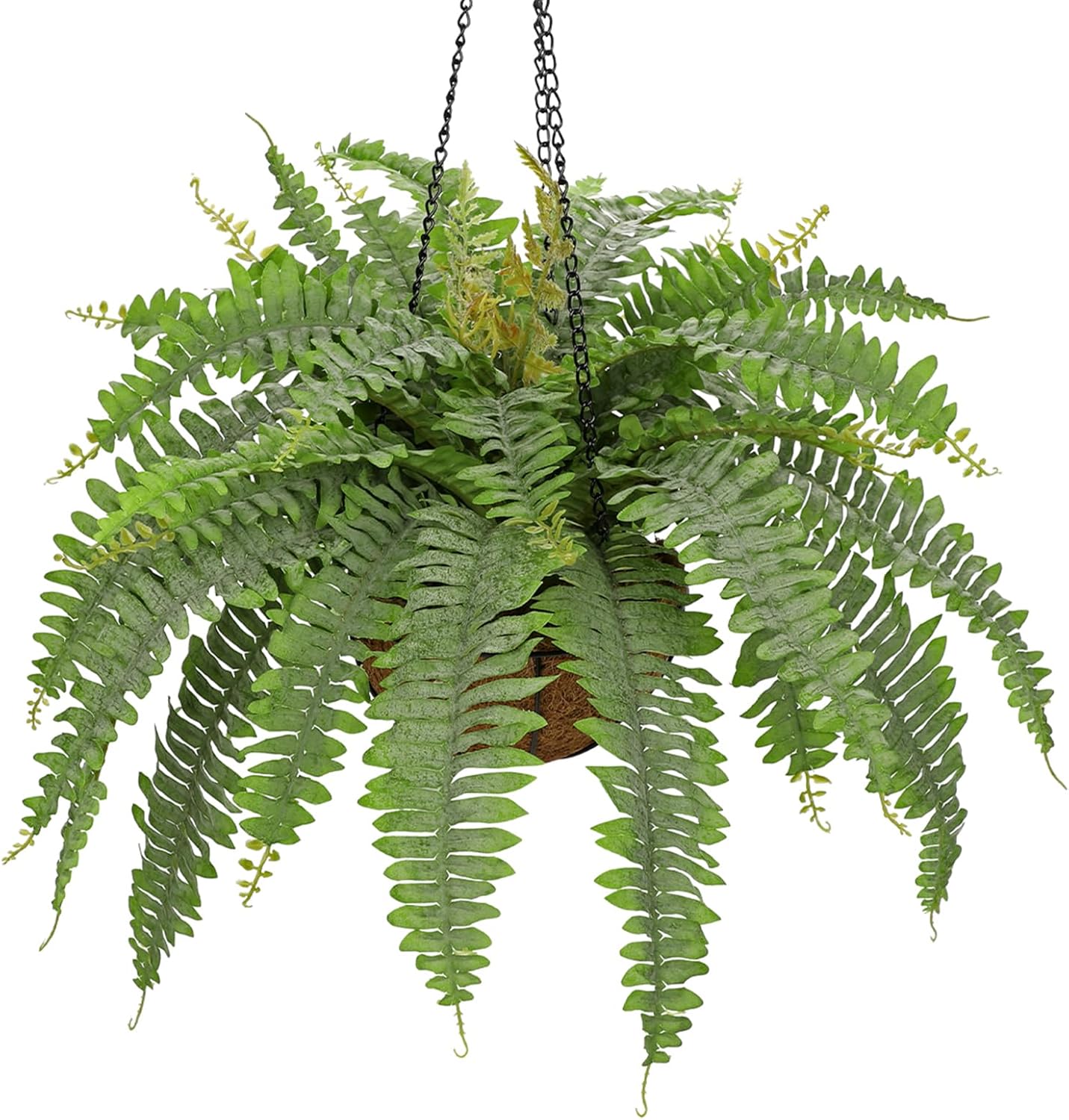 Fake Hanging Plants Large Boston Fern Artificial Plants Outdoor Realistic Fake Ferns with Palm Basket Silk Plants Ferns Hanging Plant Artificial Decor for Home Front Porch Window Garden - Dusty Green