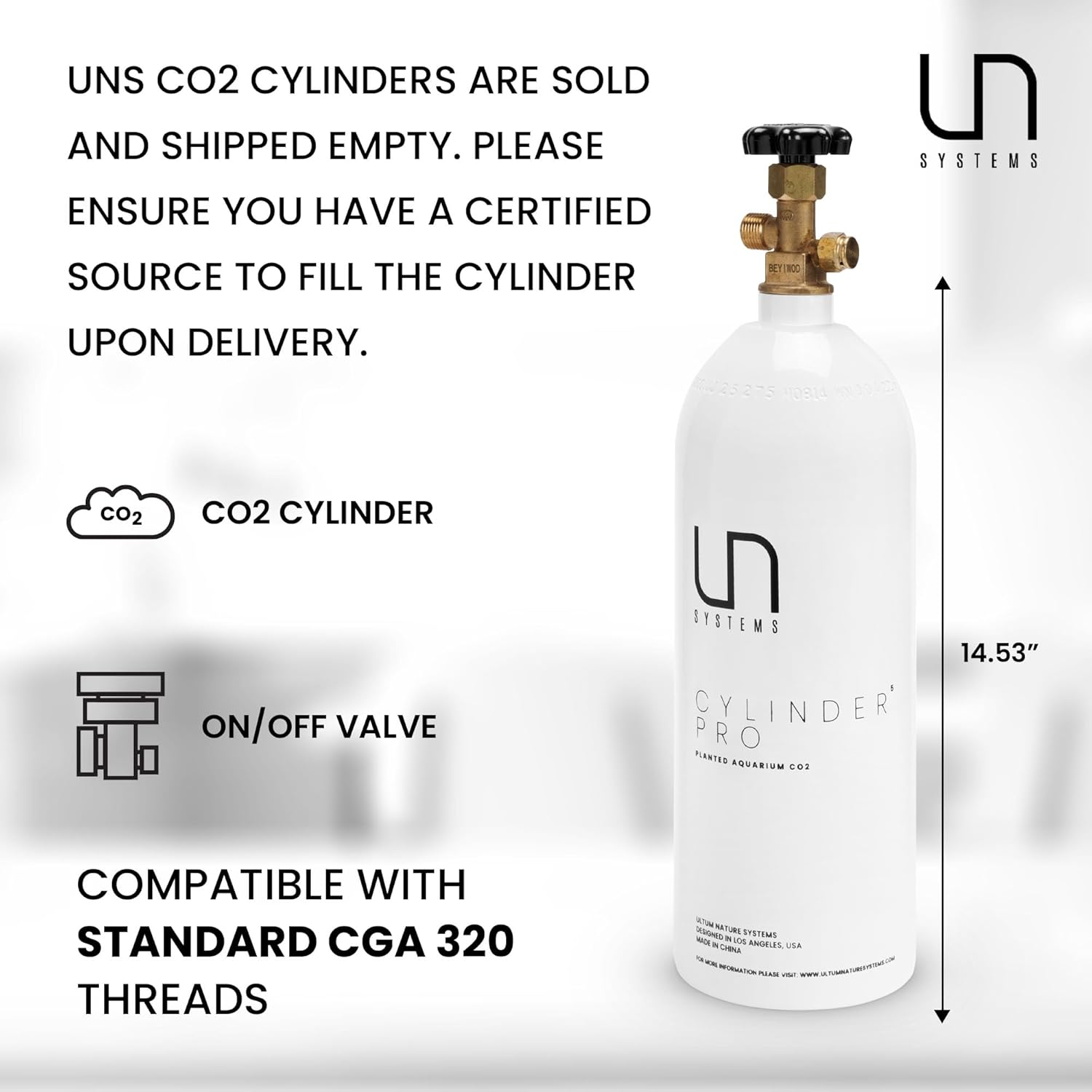 Ultum Nature Systems CO2 Cylinder Pro for Planted Aquariums - CO2 Tank w/On/Off Valve, Aluminum CO2 Canister for Aquarium Plants - Tank for Fishtank CO2 & Aquarium Accessories - 5LB
