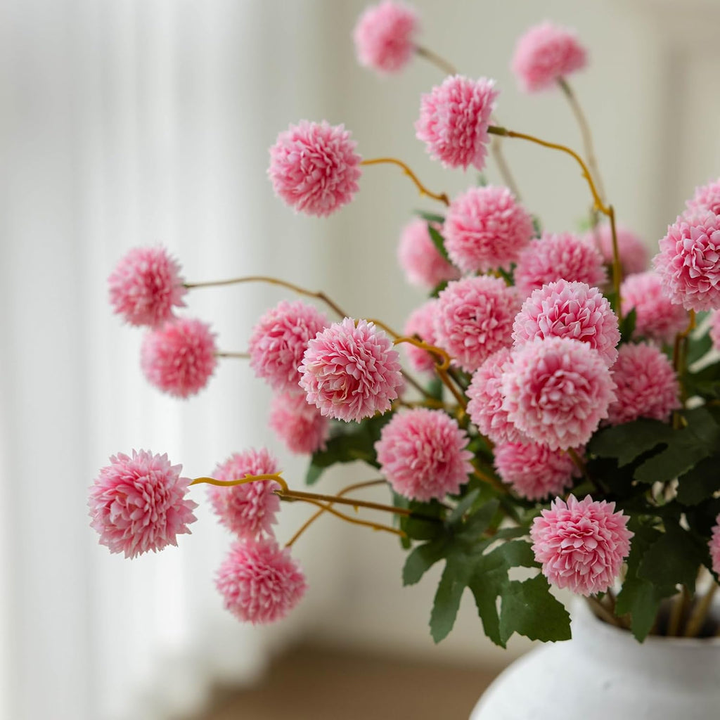 mizii 6Pcs Pink Fake Silk Pompon Mum Artificial Flowers Bulk Small Faux Chrysanthemums with Stems Realistic Floral Decorations for Wedding DIY Bouquet Centerpieces Shower Vase Home Decor (Pink)