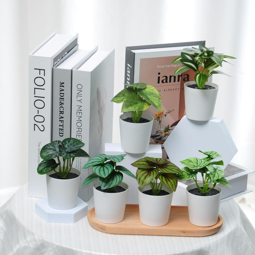 6 Pack Fake Plants for Room Decor,Mini Artificial Potted Plants for Home Office Living Kitchen Classroom Table Shelf Desk Farmhouse Bathroom Indoor Decor
